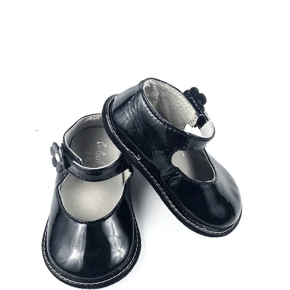 Beba Bean Infant Black Patent Mary Janes Sz 3-6 Mo